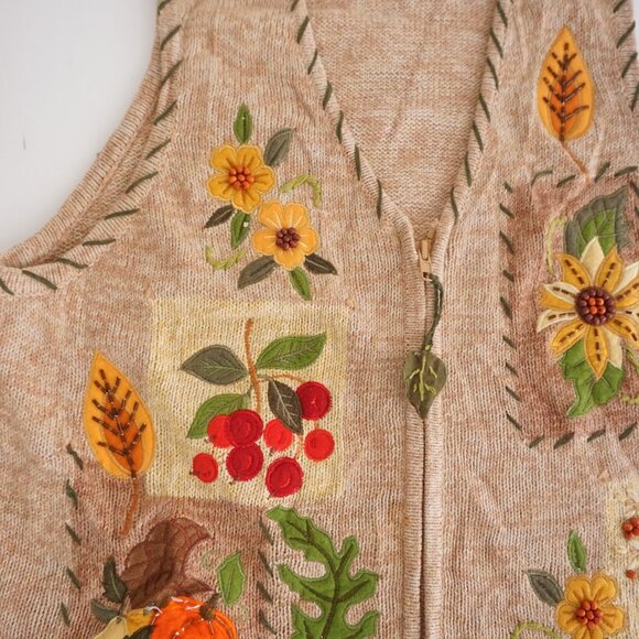 VTG Tiara International Embroidered Fall Vest Grandmacore Cottagecore Cabin L - Picture 6 of 8